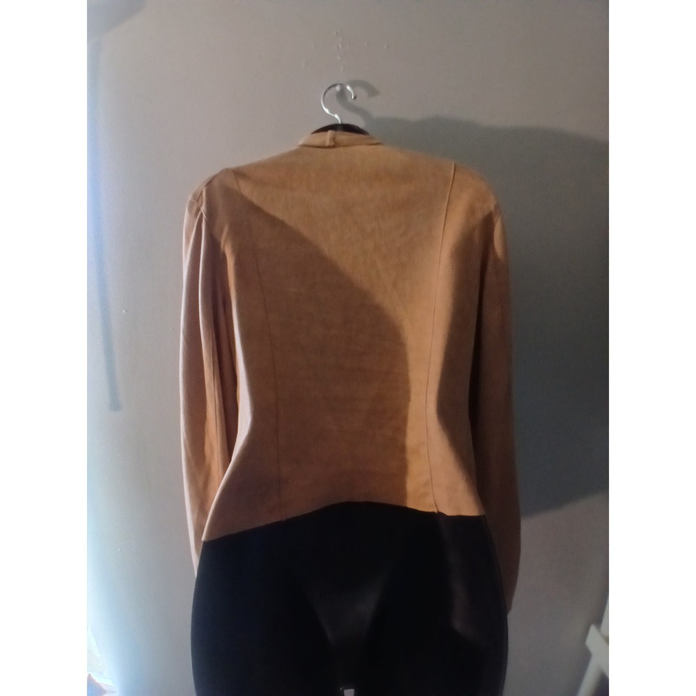Mod Ref Tan Faux Suede Draped Asymmetrical Zip Front Jacket Womens Large - Picture 6 of 9